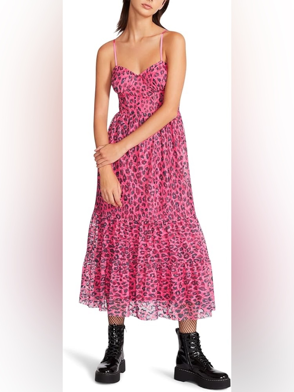 Betsey Johnson pink gray lace corset Wild N Out leopard midi dress size 4